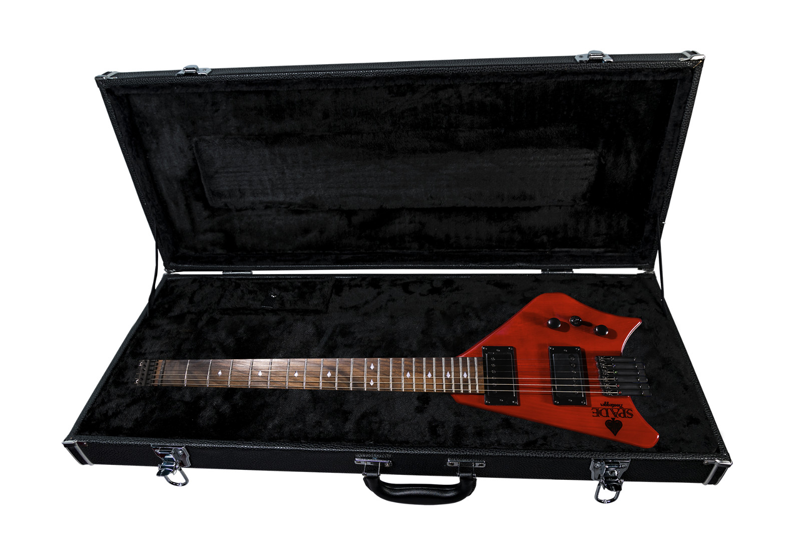 Bootlegger Guitar Burgundy Red Spade Headless Gibson Short Scale 24.75″ wid Case