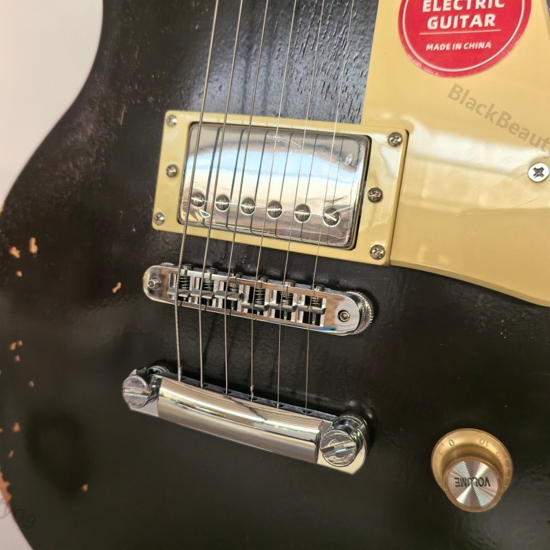 Aged Distressed Black Finish Electric Guitar Stainless Rounded Fret Bone Nut