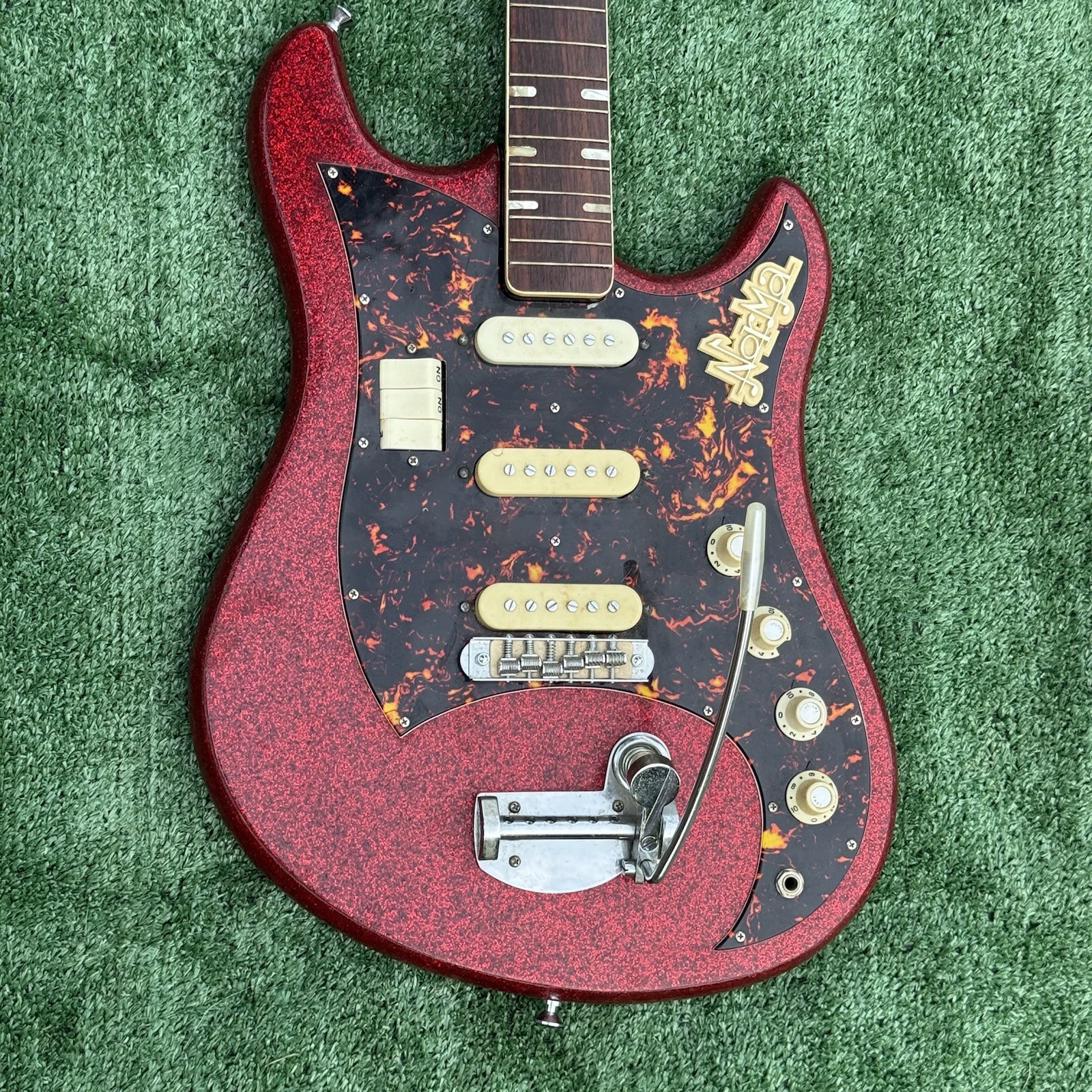 Vtg Norma Red Sparkle EG470 Electric Guitar Glitter Three Pickup Needs Truss Rod
