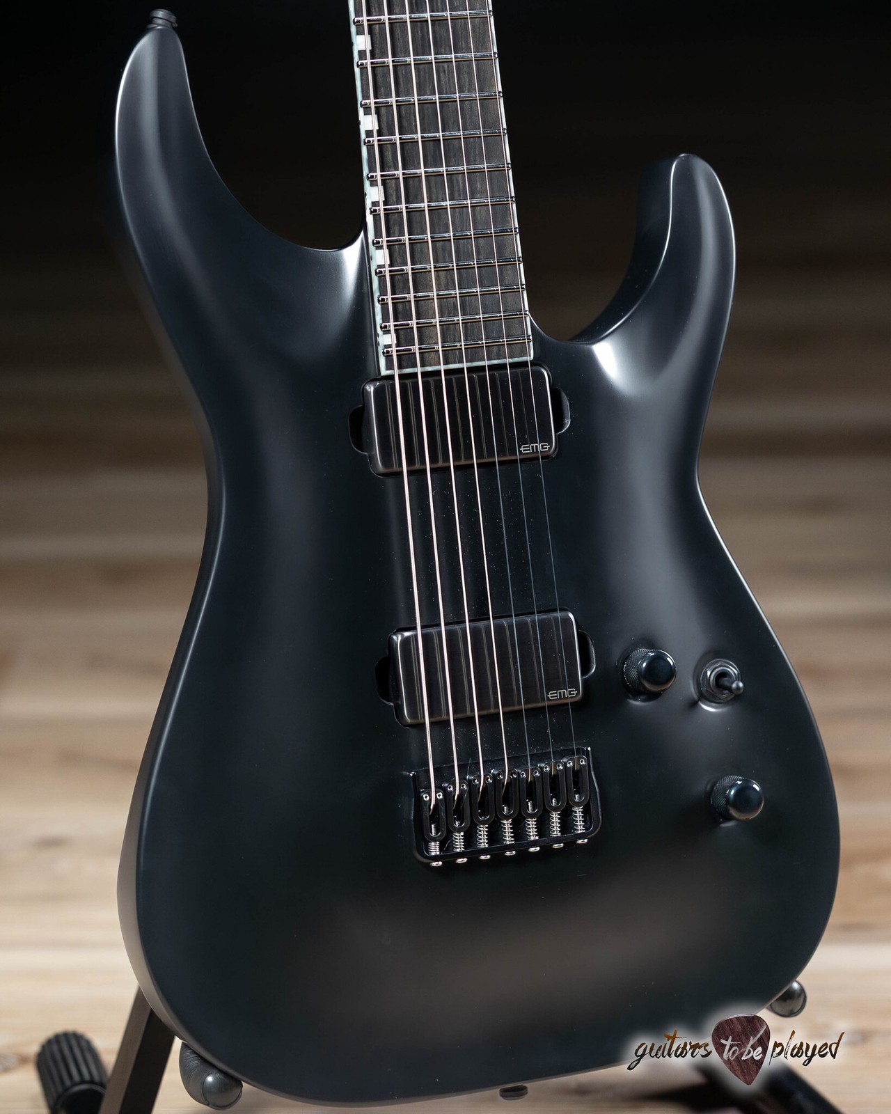 ESP E-II Horizon NT-7B Hipshot 7-String Baritone Guitar w/ Case – Black Satin