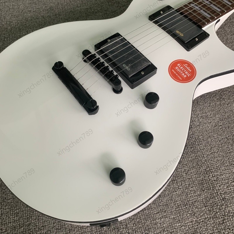 Hard Rock Electric Guitar Glossy White H-H Active Pickups Stainless Rounded Fret