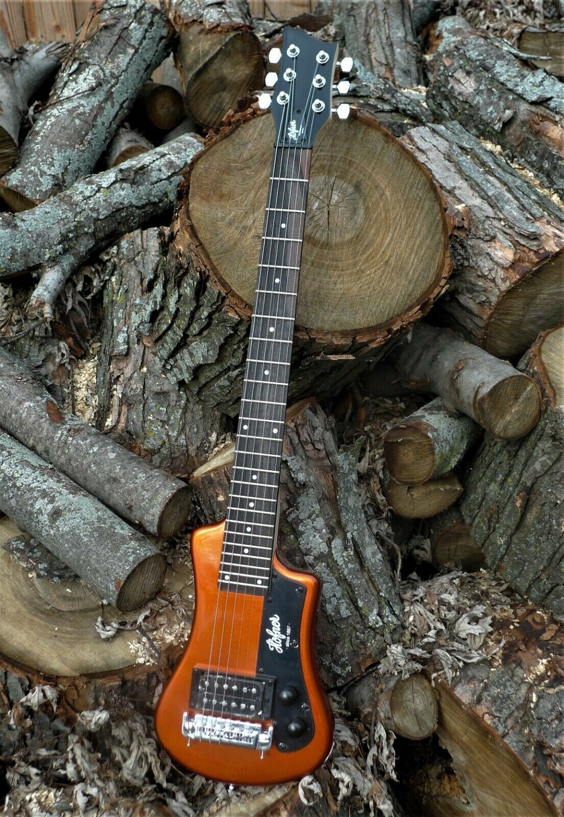 HOFNER HCT-SH-MO SHORTY TRAVEL Electric Guitar METALIC ORANGE with Gig Bag