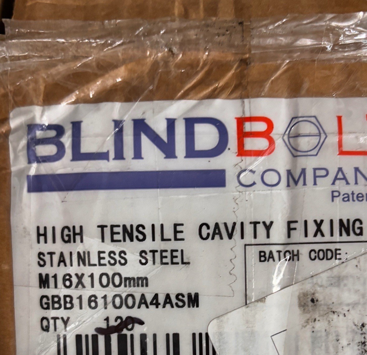 BlindBolt M16 11/16” x 100 Stainless Steel Hollo Bolt BB-16-GBB16100A4ASM