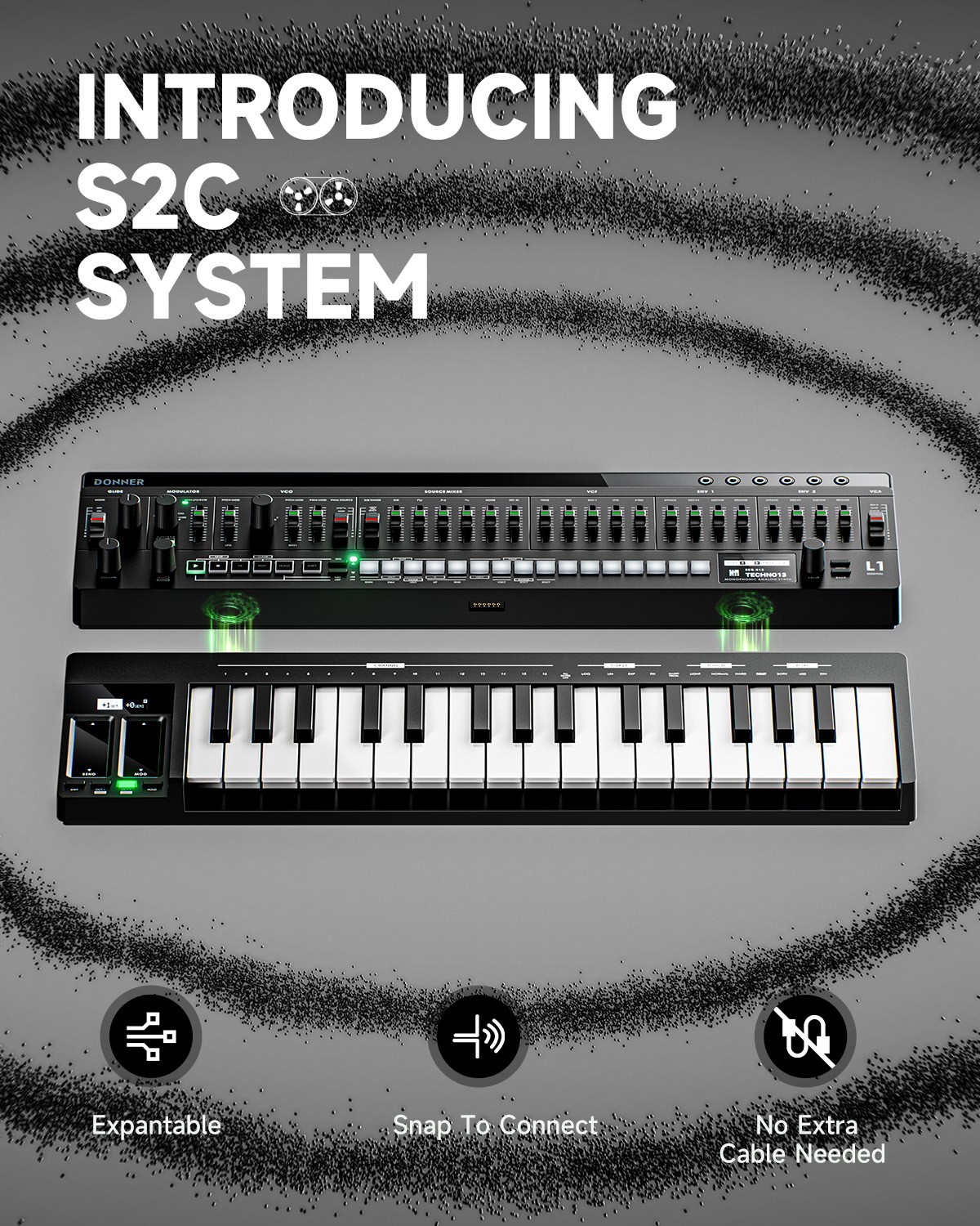 Donner ESSENTIAL L1 Synthesizer 64-Step Sequencer S2C Magnetic Modular System