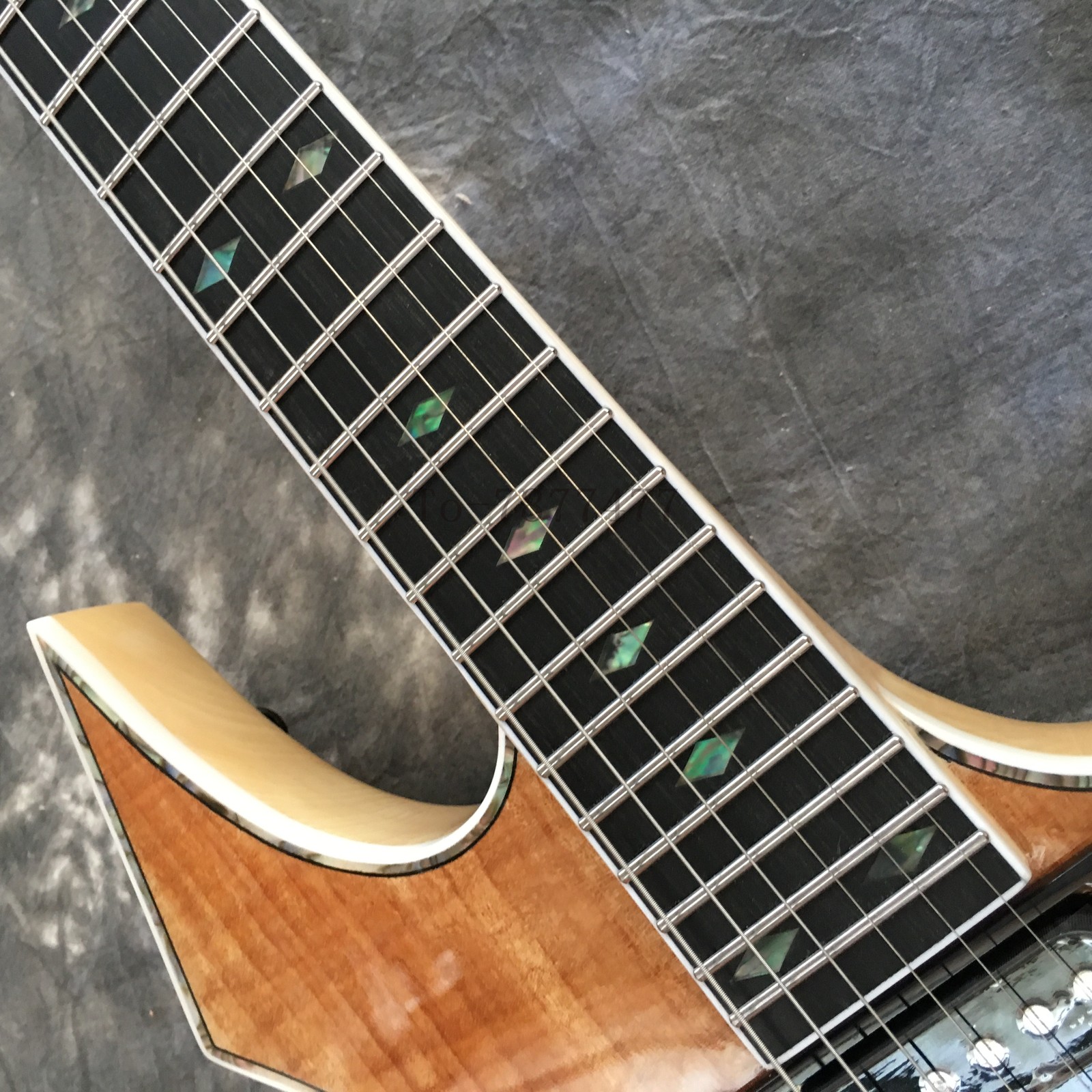 Nature BC Warlock Electric Guitar Spalted Maple HH Pickups Ablone Binding