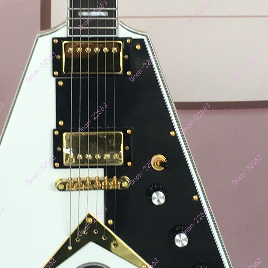 Solid Electric Guitar Strings Thru Body Rosewood Fretboard White Gold Hardware
