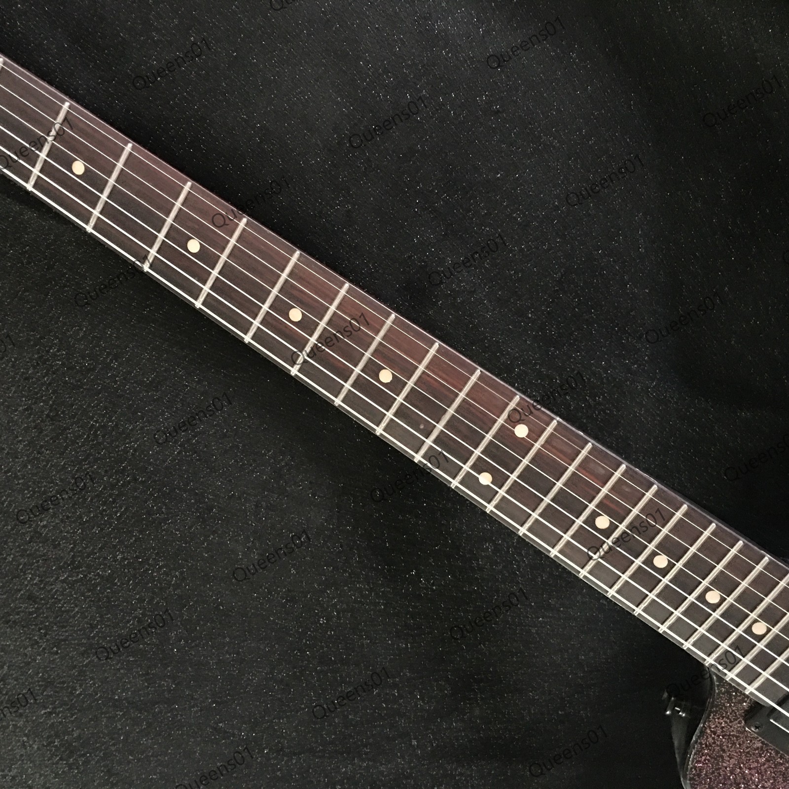 Unique Electric Guitar Stainless Steel Rounded Frets Solid Body Purple Sparkle
