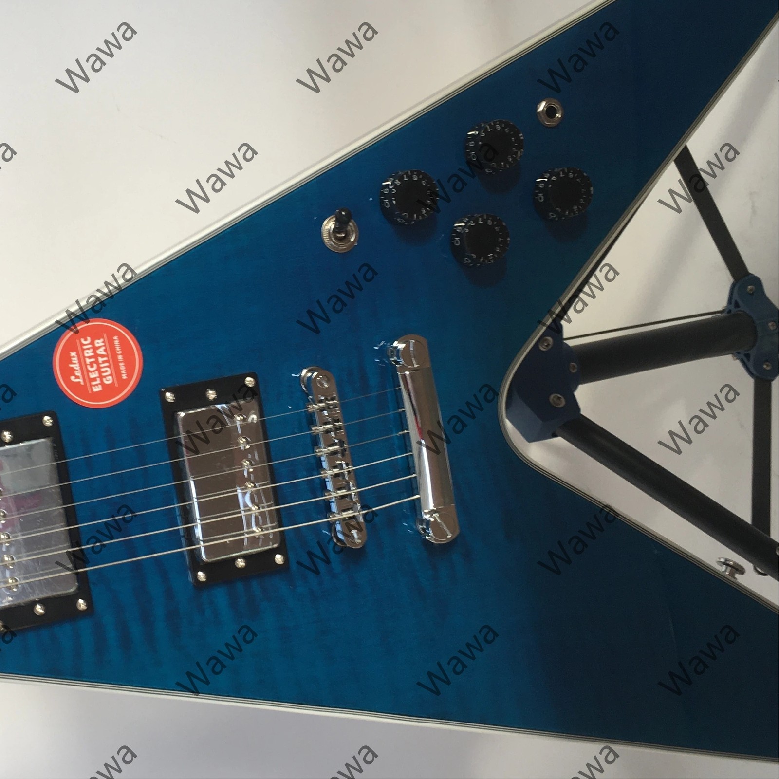 Exquisite Abalone Vine Inlays V Electric Guitar Chrome Binding Dual Humbuckers