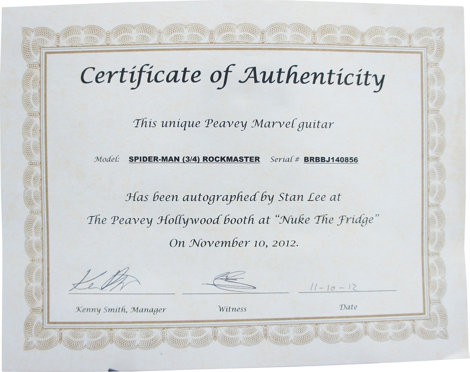 Stan Lee Signed Peavey Marvel Spiderman 3/4 Size Electric Guitar & Certificate!