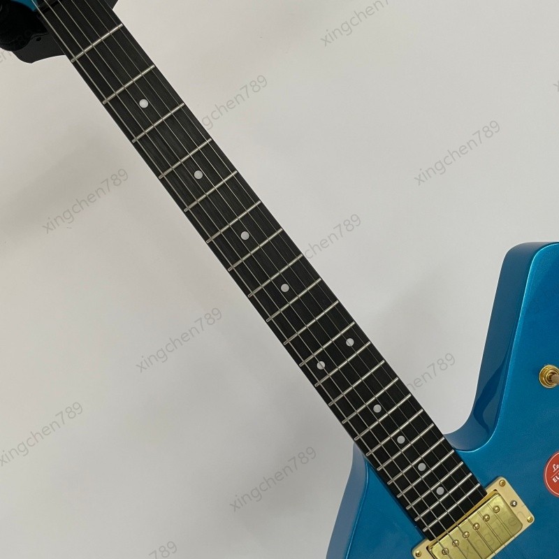 High Quality Solid Electric Gloss Blue Guitar Rounded Fret Edge Gold Hardware