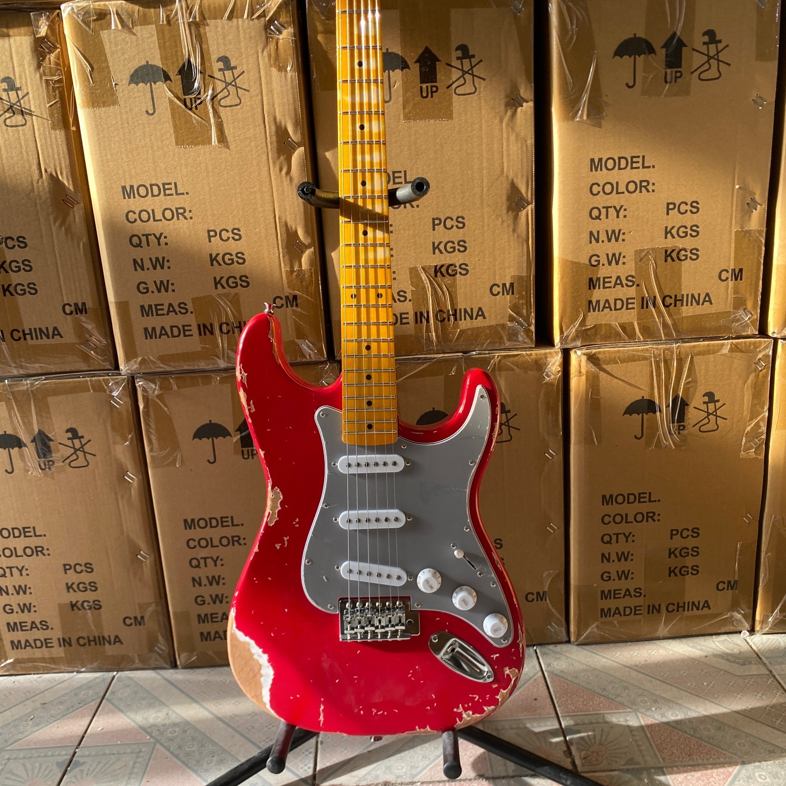 Stunning Retro Red Heavy Relic Style Electric Guitar Solid Alder Body Free Ship