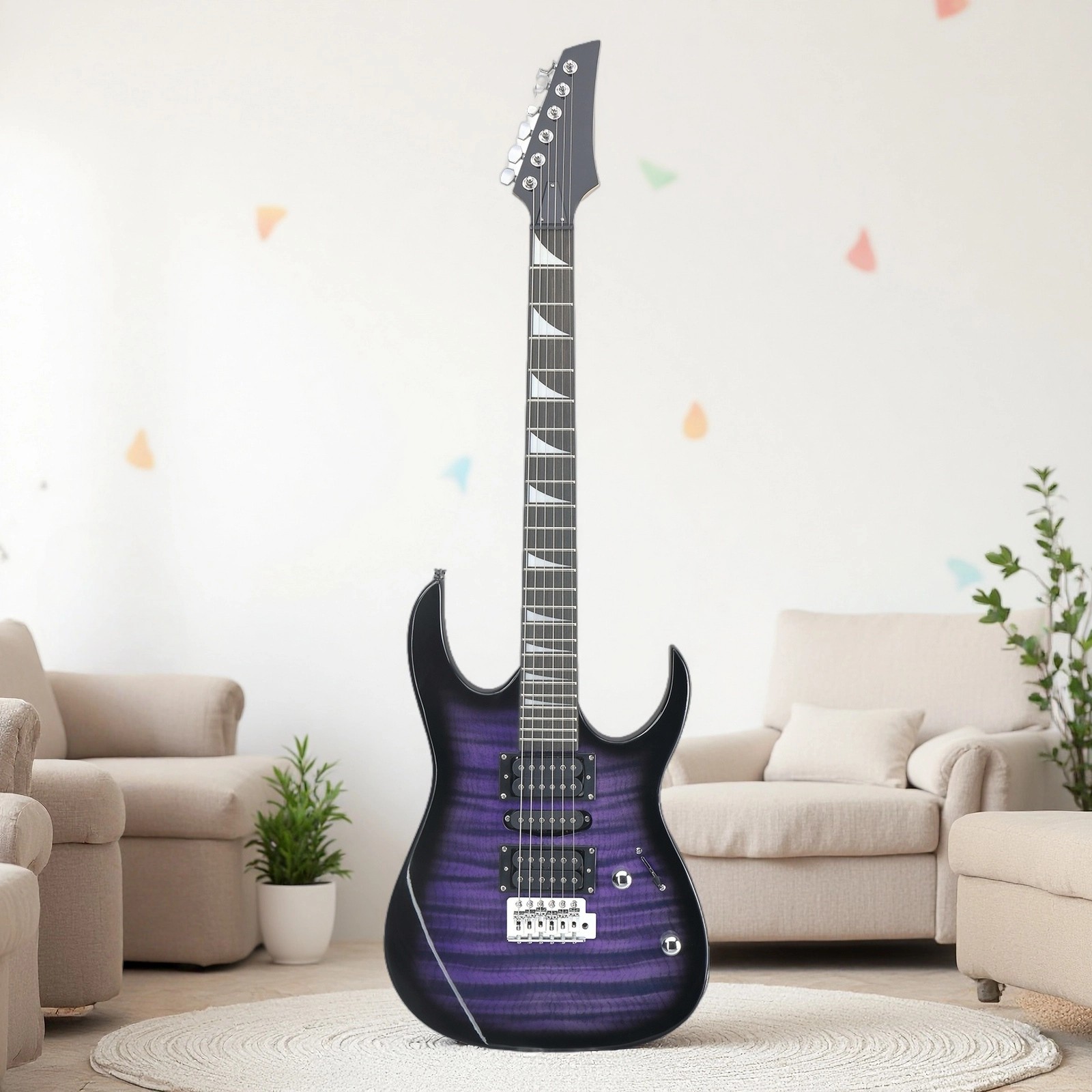 39″ Beginner Super Strat-Style Electric Guitar-Full Size HSH Amp Tremolo Purple