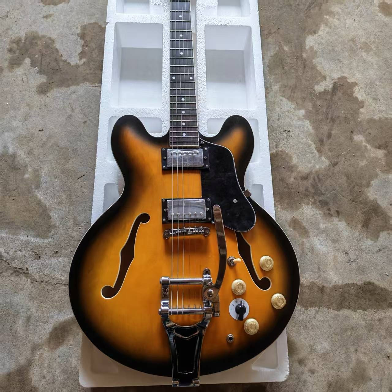 Mod 335 Style Vintage Tobacco Sunburst Electric Guitar HH Pickups 22Fret Ship US