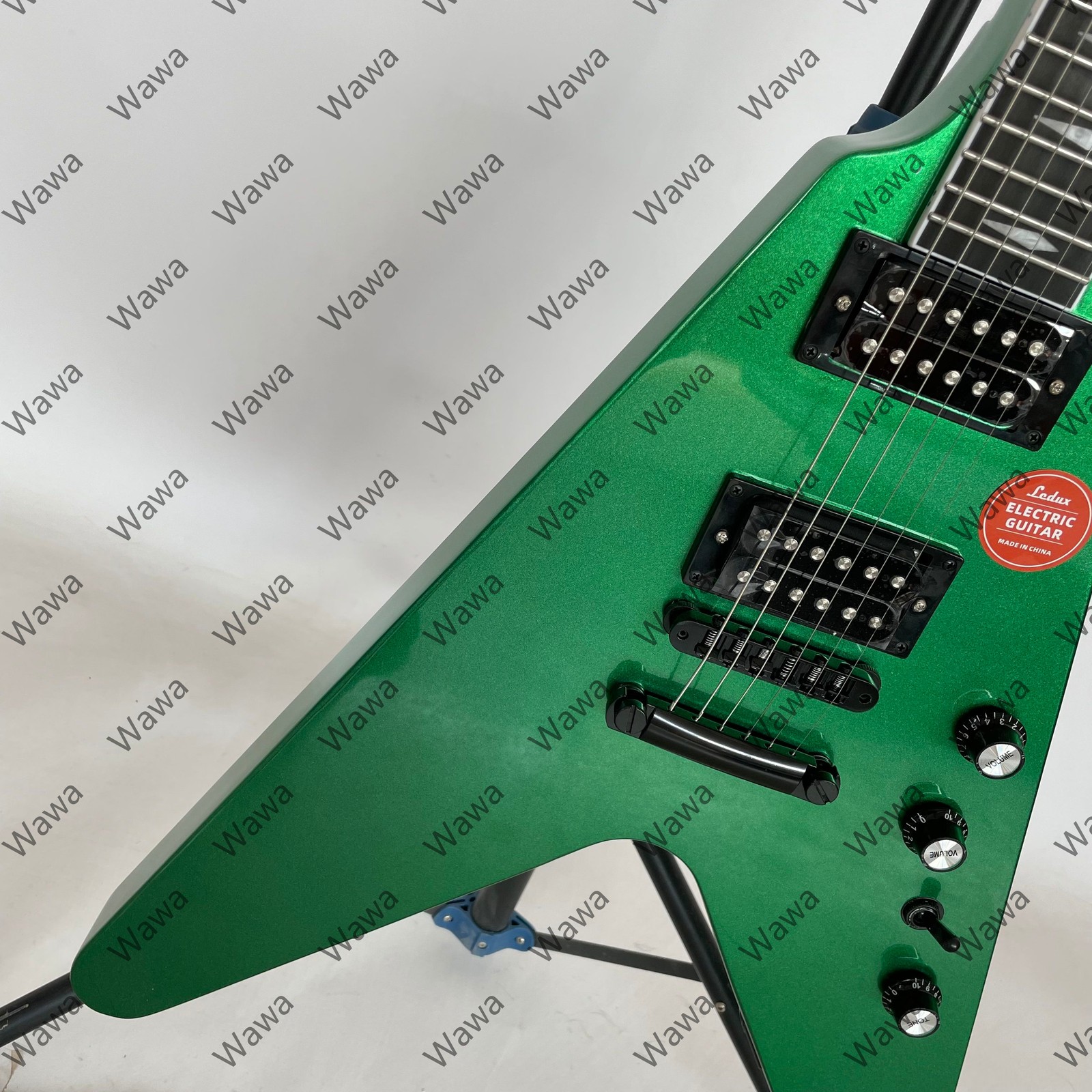 Metallic Green V Electric Guitar Solid Body HH Pickups ABR Bridge Black Hardware