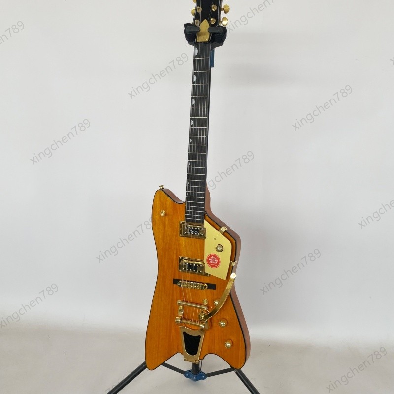 Glossy Yellow Wood Grain Solid Body Electric Guitar Stainless Rounded Fret Rock