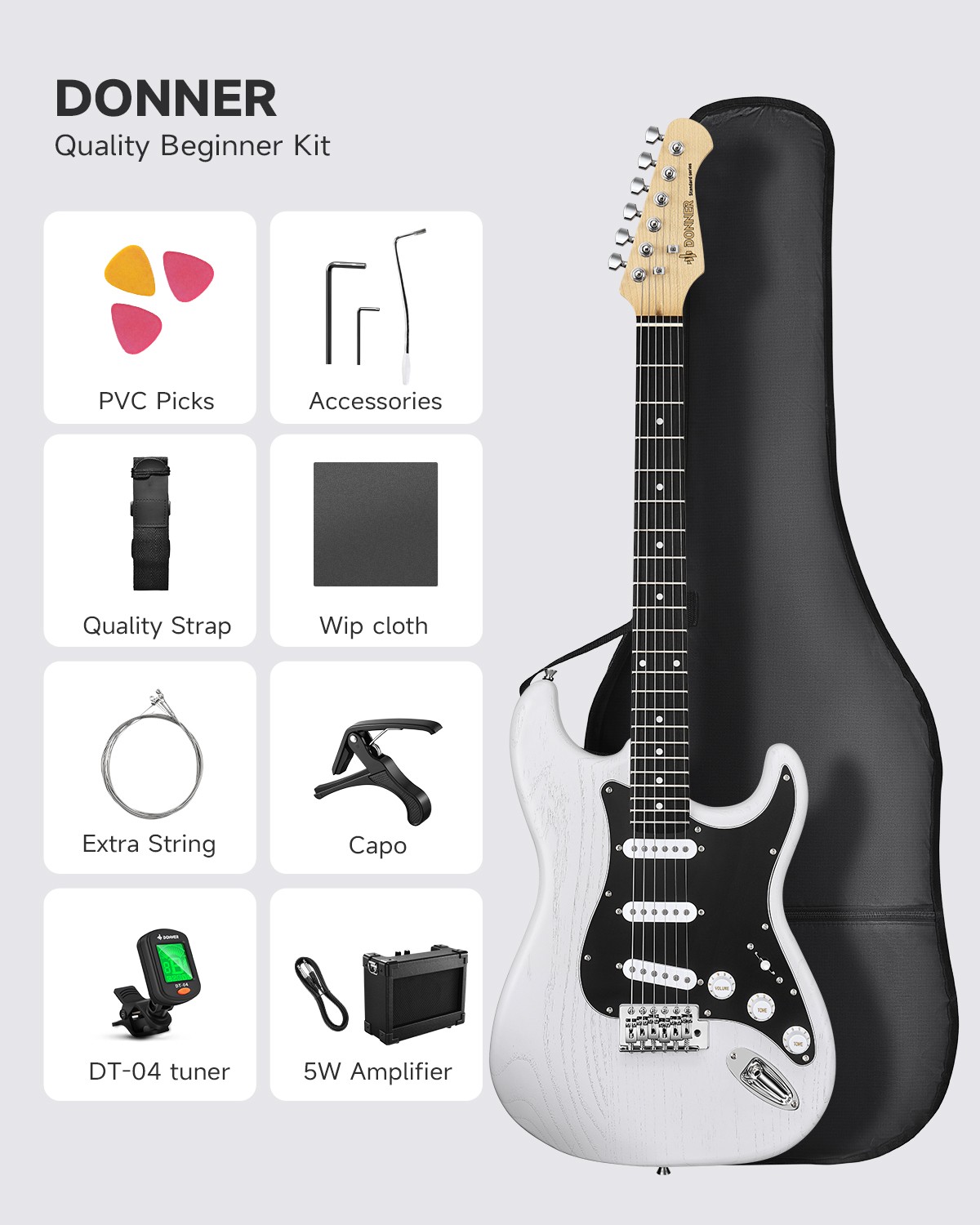 🎸 Donner DST-80 Electric Guitar Bundle With Amplifer & Accessories | Multicolor