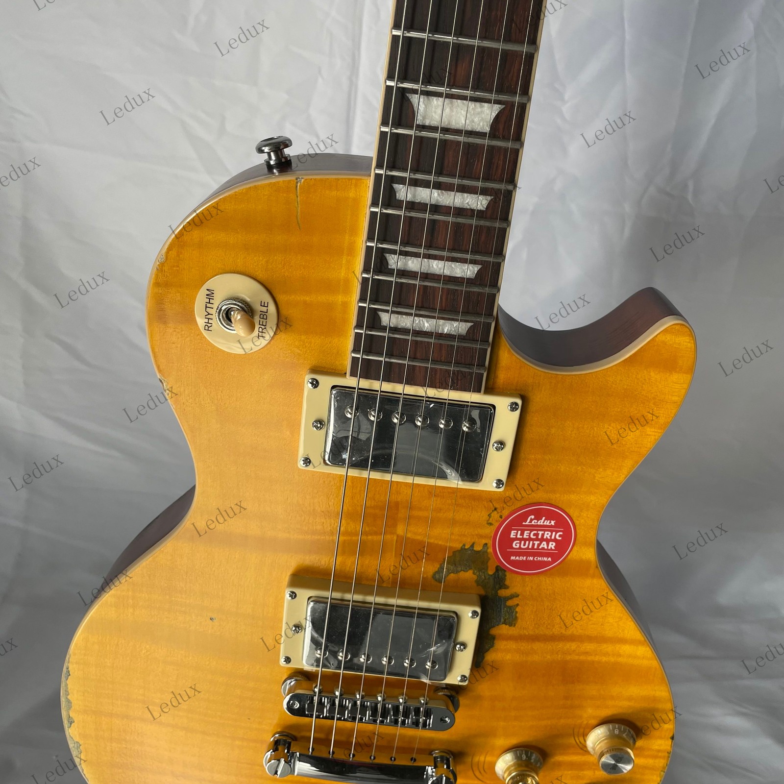 Flame Maple Top Aged LP Electric Guitar Mahogany Body&Neck Chrome Part Bone Nut