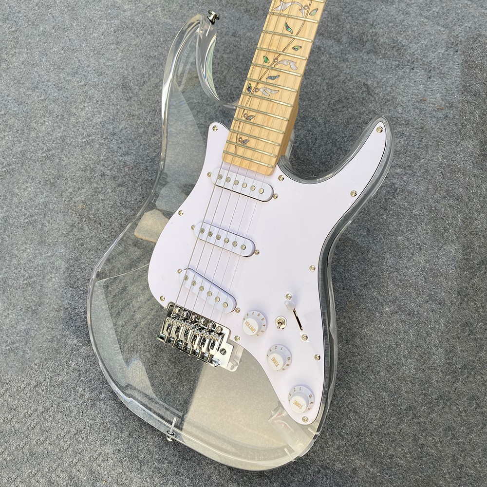 Electric Guitar Acrylic Body Maple Neck 22 Fret SSS Pickup Nice Tone LED Light