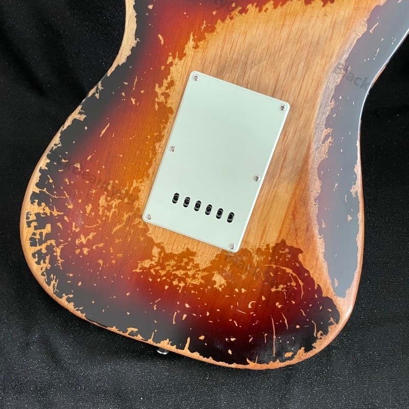 Electric Guitar Vintage Yellow Aged SSS White Pickguard Bone Nut Fast Ship