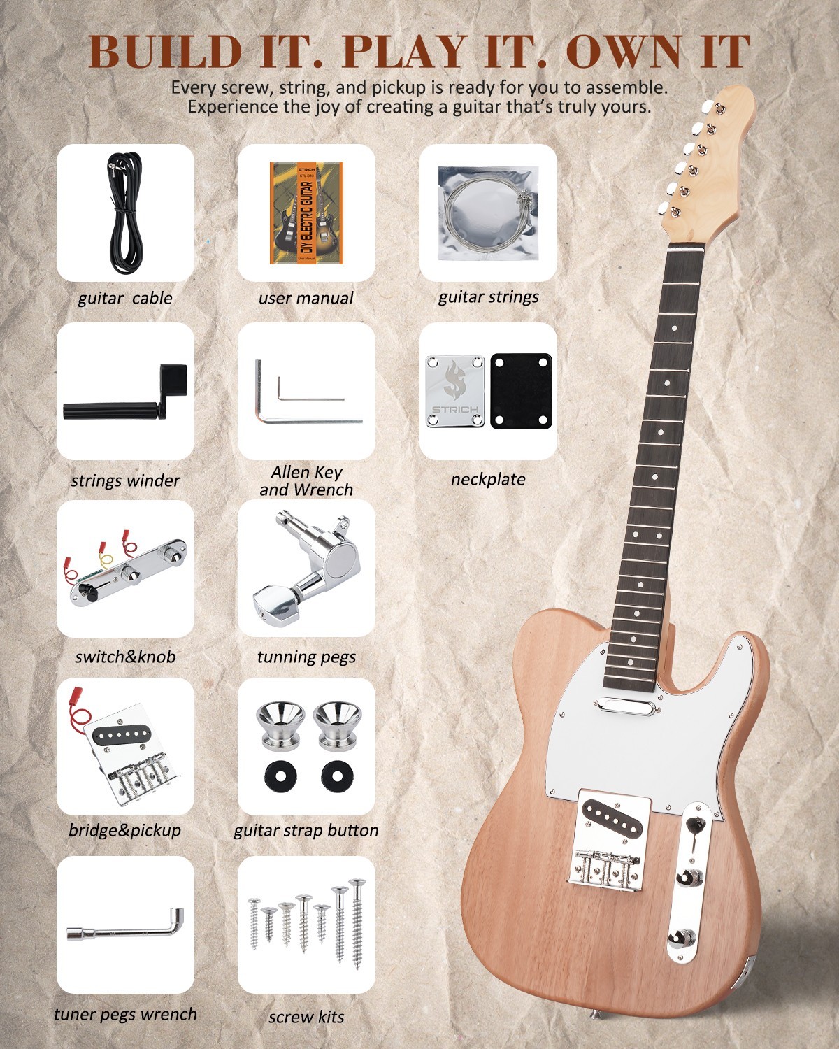 STRICH DIY Electric Guitar Kit TL Style Guitar SS Pickups Full Set School Band
