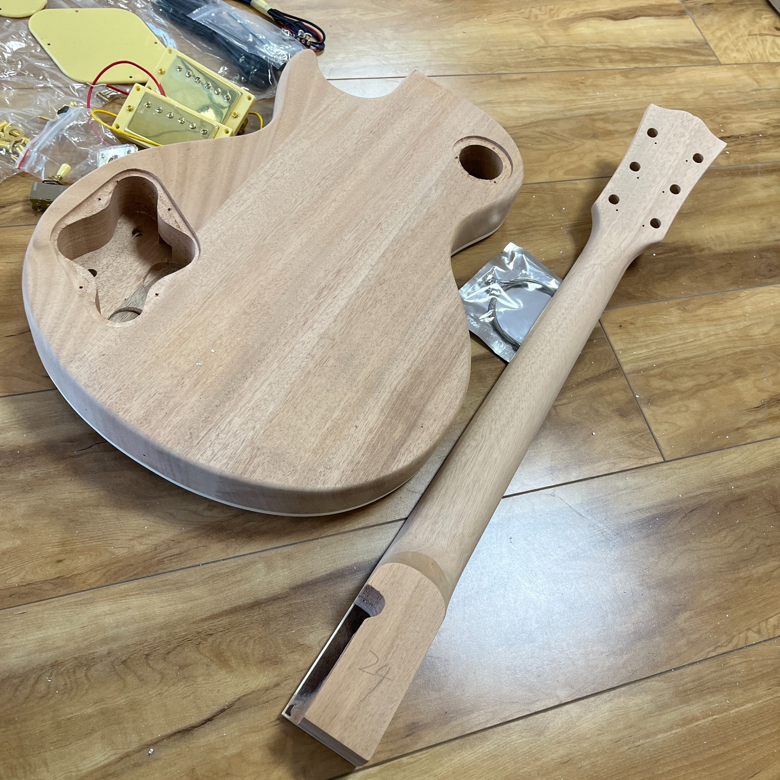 Natural Unfinished LP Style Guitar Kit Flame Maple Top Mahogany Neck DIY Build