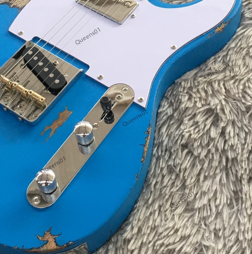 Vintage Aged Electric Guitar Ash Body Chrome Hardware 6 Strings Sky Blue