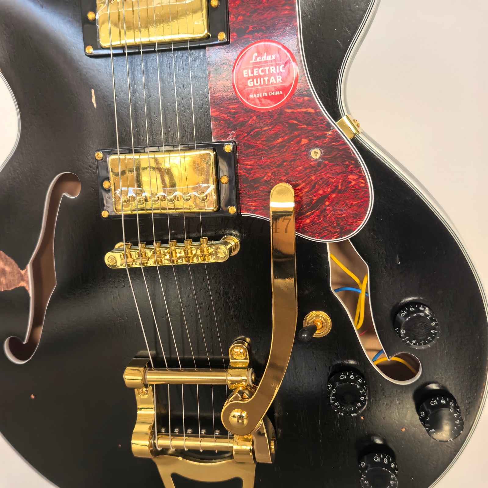 Aged Black Semi Hollow Body Electric Guitar Mahogany Body&Neck Gold Hardware