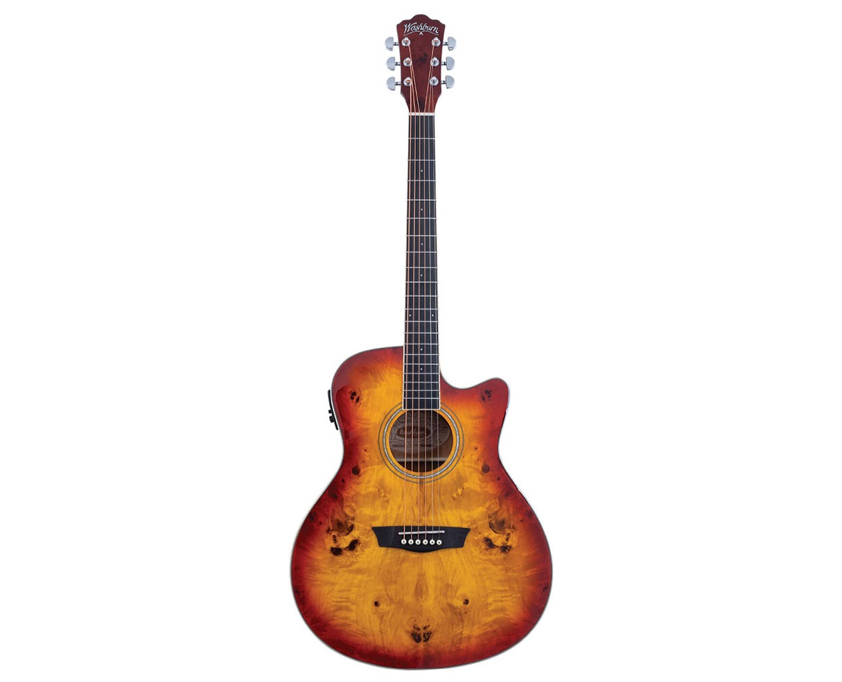 Washburn Deep Forest Burl ACE Cutaway A/E Guitar – Amber Fade Gloss – Open Box
