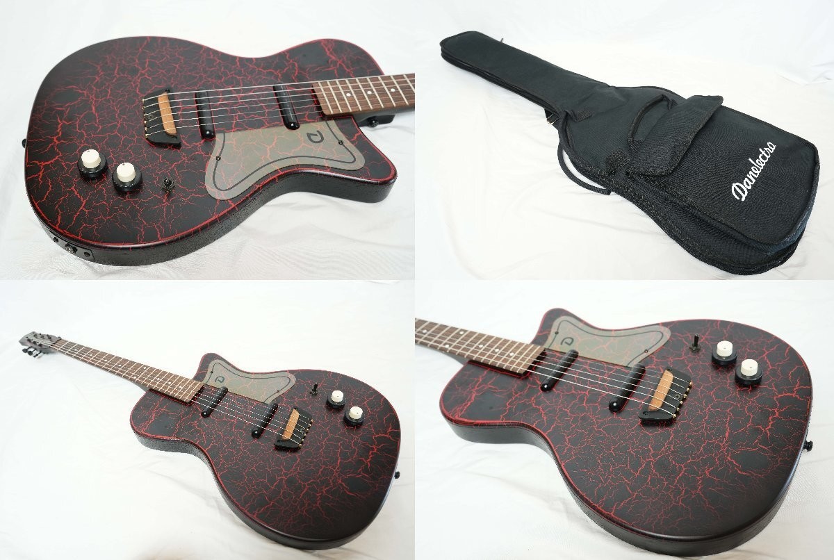 Electric Guitar Danelectro Matte Black & Red Crackle Rare Color SN 01659x