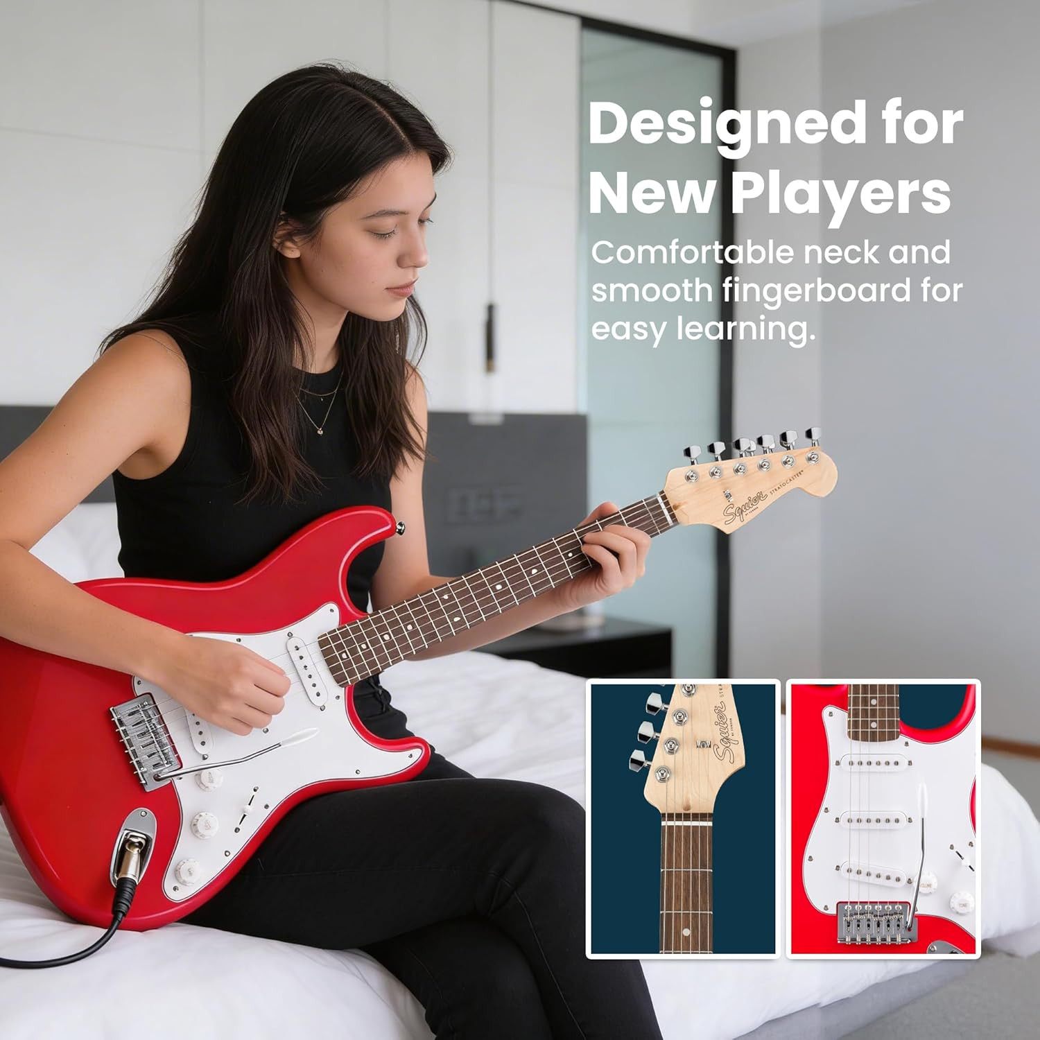 Fender Squier Stratocaster Torino Red Guitar Bundle Amp Gig Bag DVD Cable