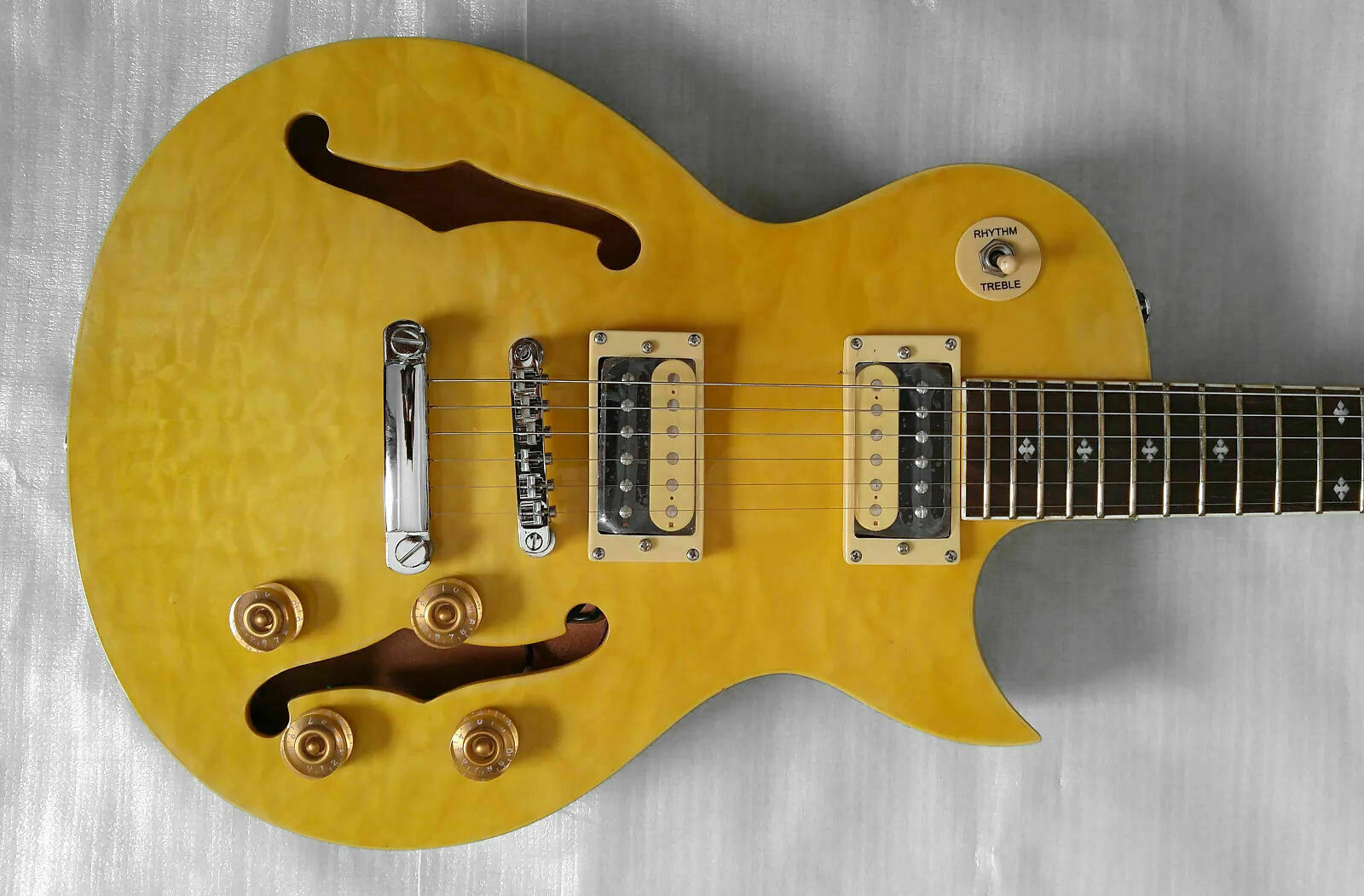 Fishbone Blues Man F35-LP-FH Spalted Maple Yellow Burst F Holes Semi Hollow-body