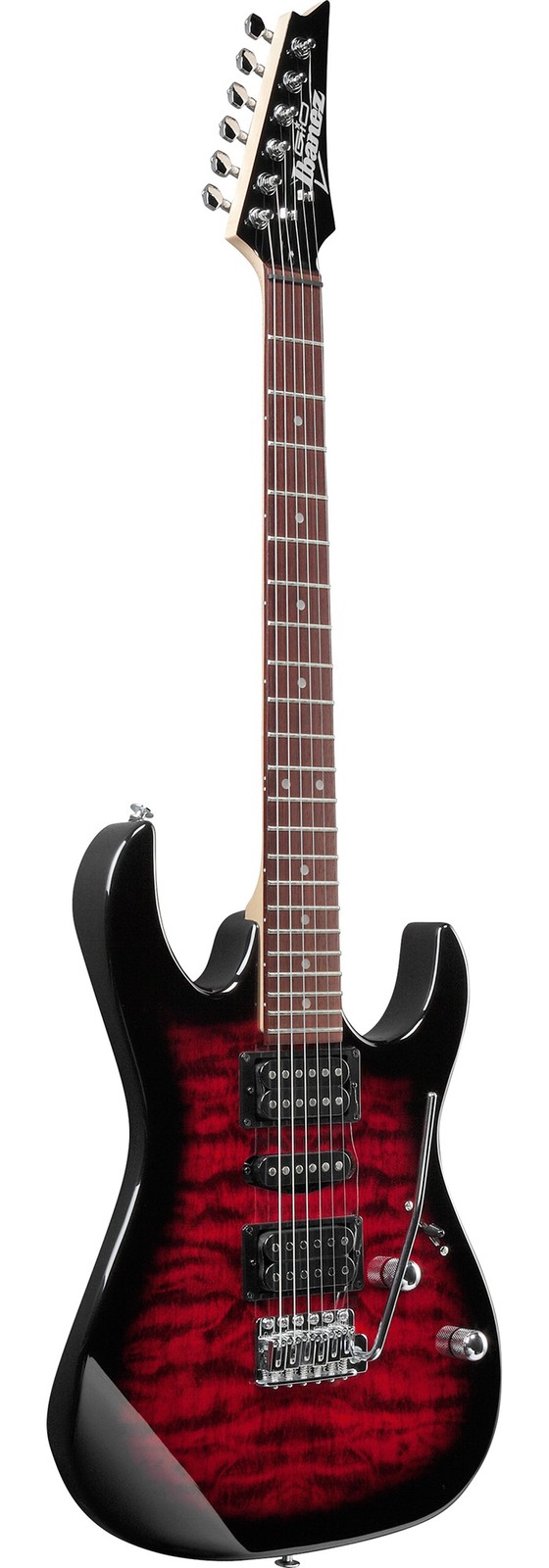 Ibanez GRX70QA RG Gio Electric Guitar – Transparent Red Burst w/ Amplifier