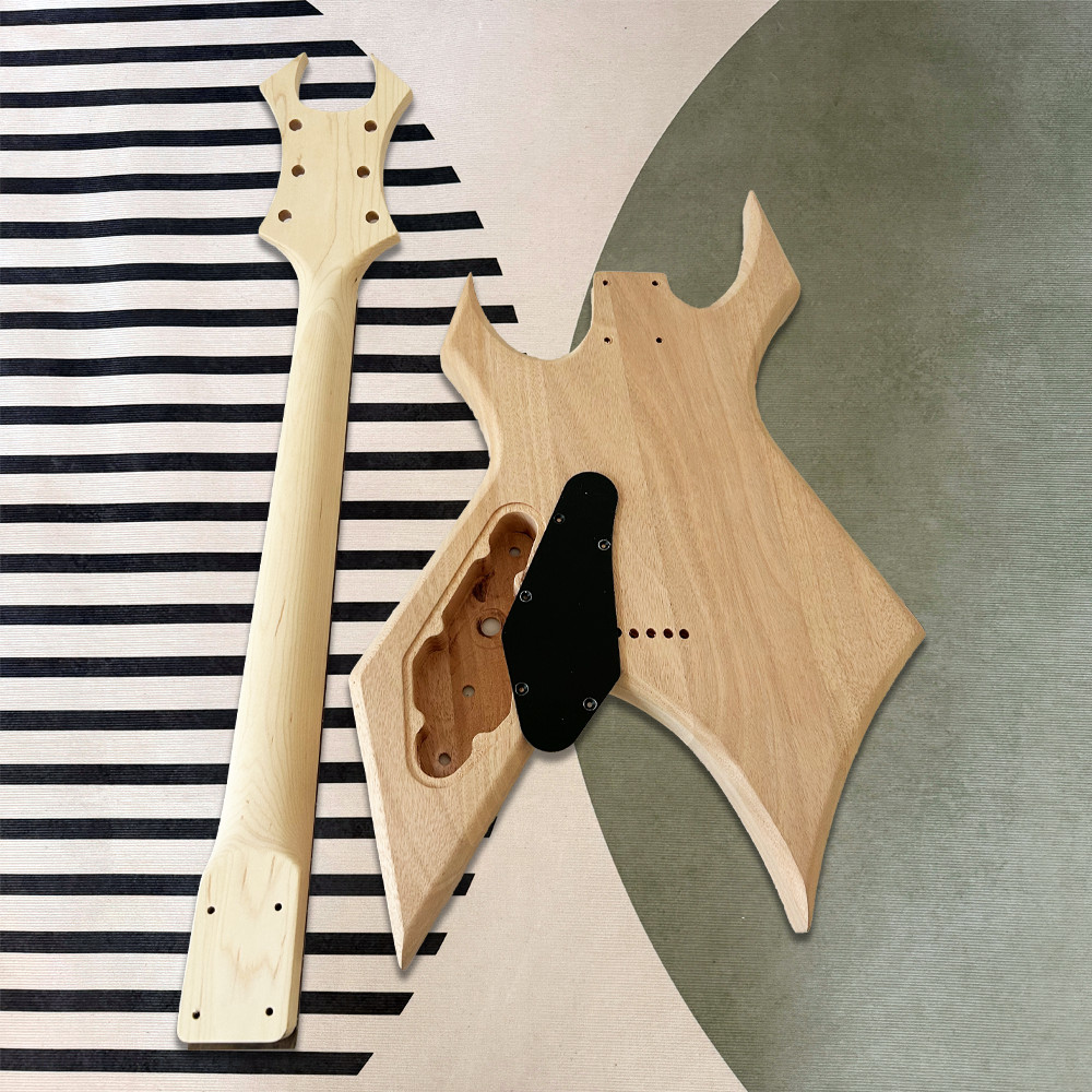 DIYbc rich Warlock Style Electric Guitar Kit Bull Head BK part maple neck 24F