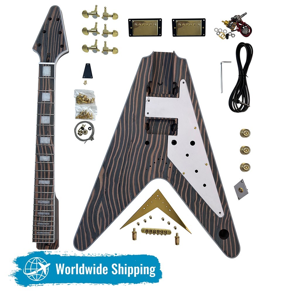 DIY Electric Guitar Kits Unfinished Whole Body Zebrawood 628/22 Frets Free Ship