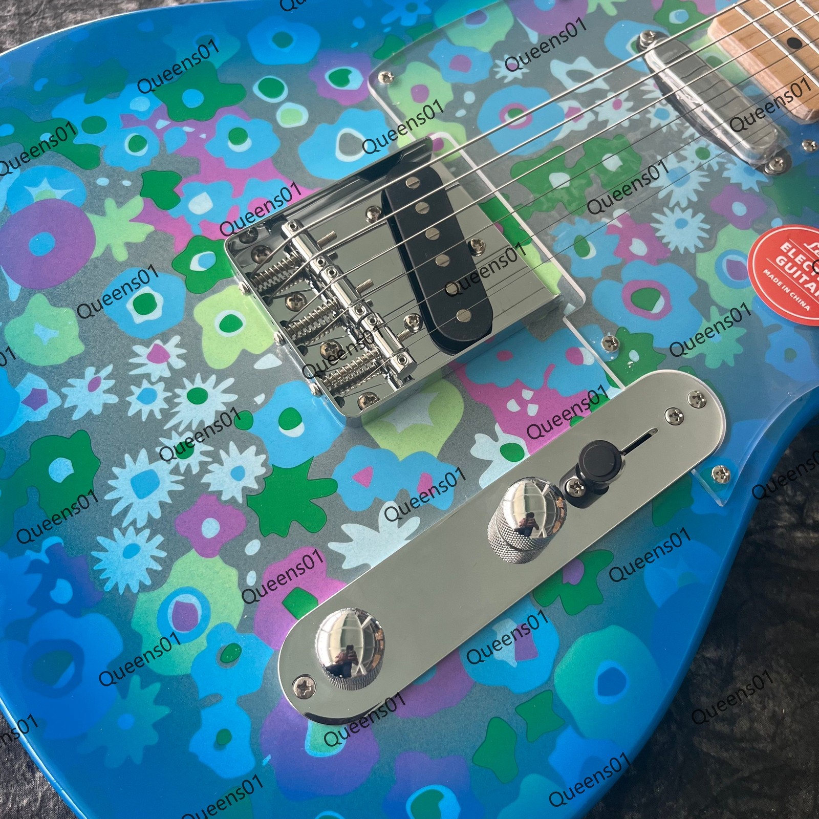 Blue Flower Electric Guitar S-S Pickups Maple Neck&Fretboard Chrome Hardware