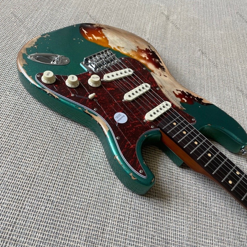 S-T electric guitar aged green bone nut Rounded fret Edge stainless Fret no logo