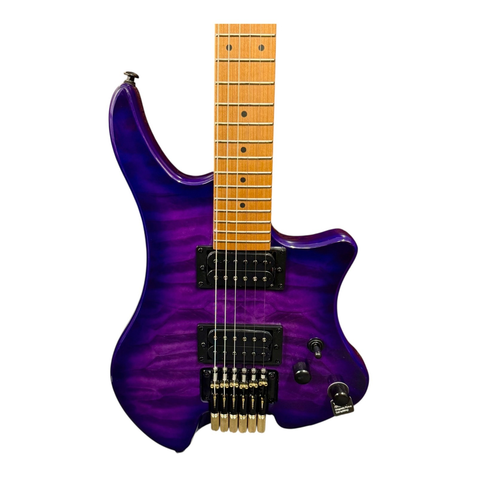 Haze Headless HH Solid Mahogany HHL Electric Guitar – Tiger Purple HL1APQTPU