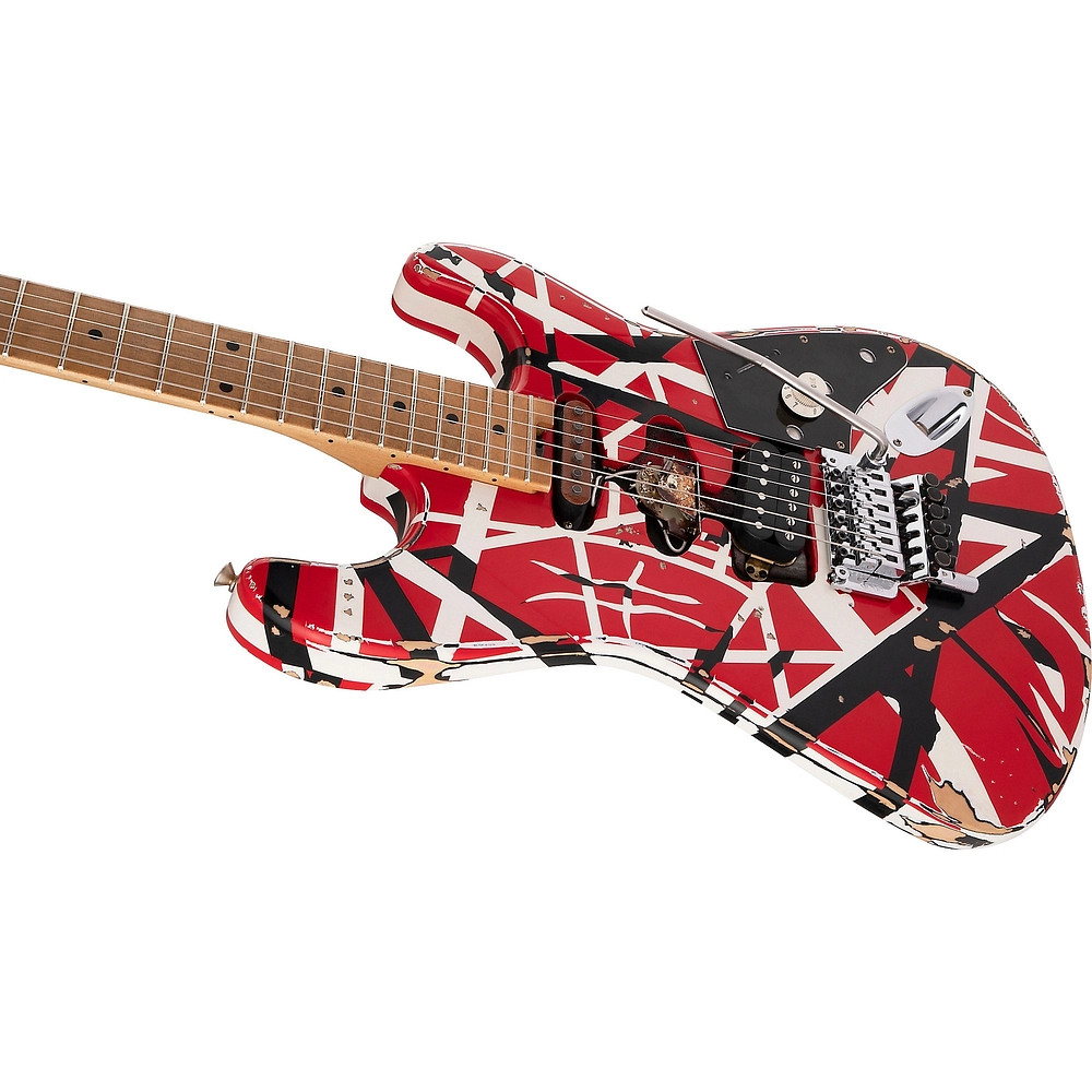 EVH Striped Series Frankie Guitar Red with Black and White Stripes Relic