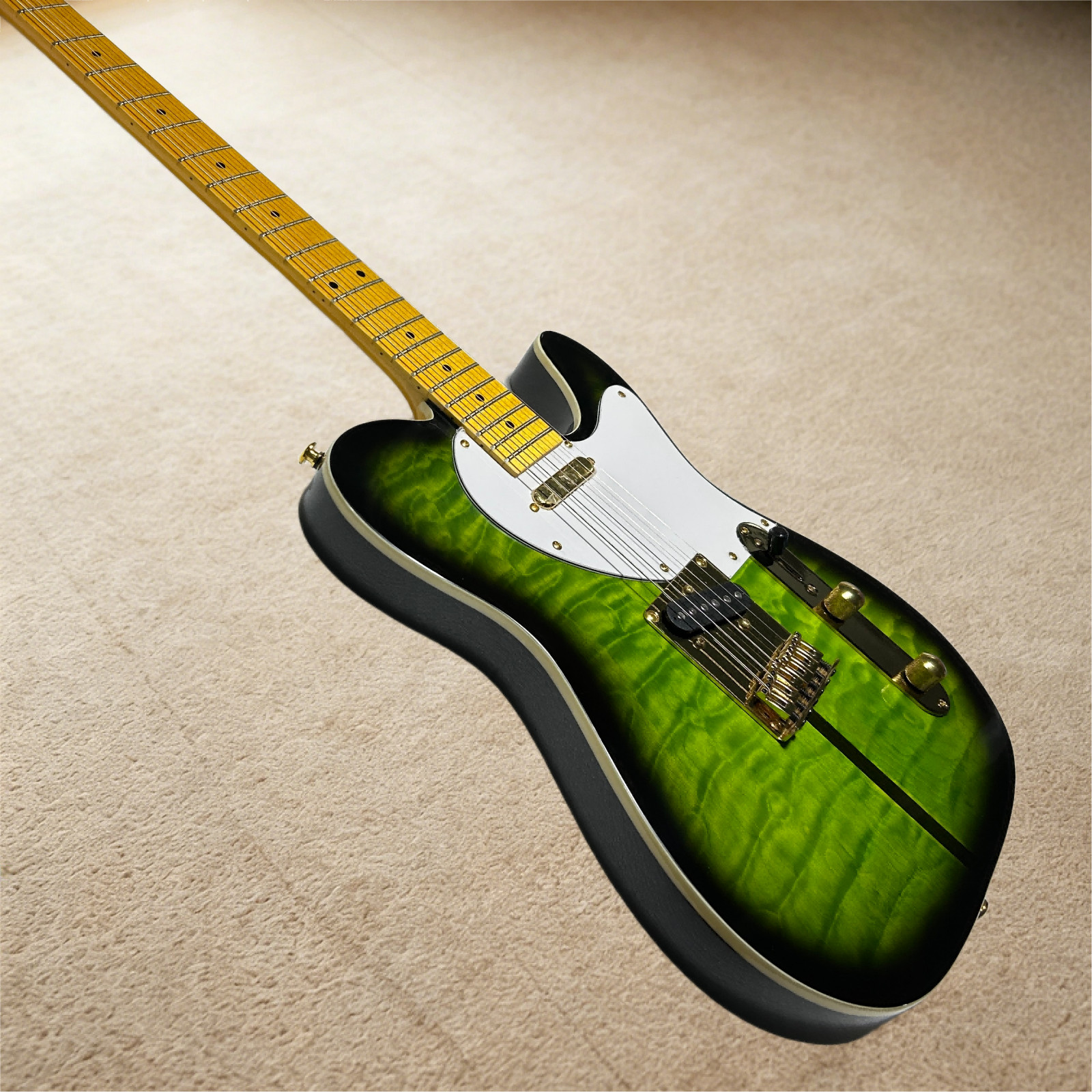 Tele Electric Guitar Cloud Maple Top Green Burst Color Golden Hardware