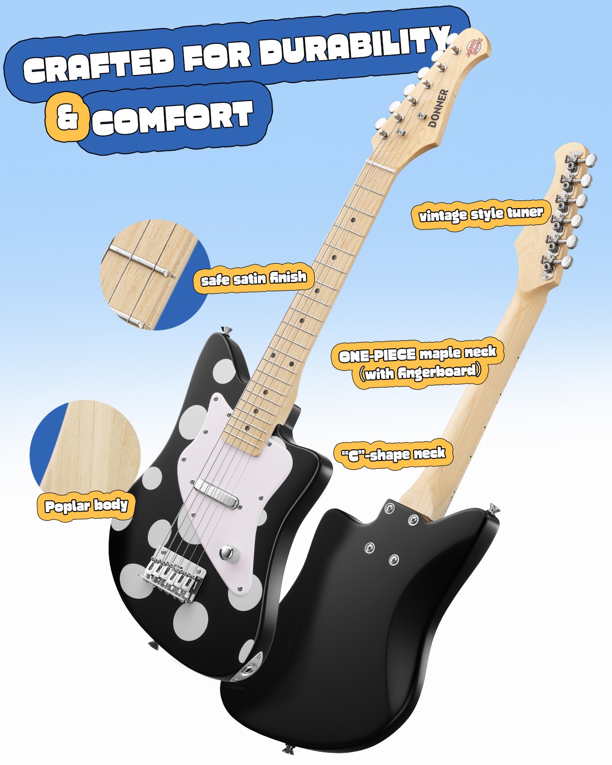 Donner 30 Inch Kids Electric Guitar Kit – DJM-100 Short Scale Guitar for Gift