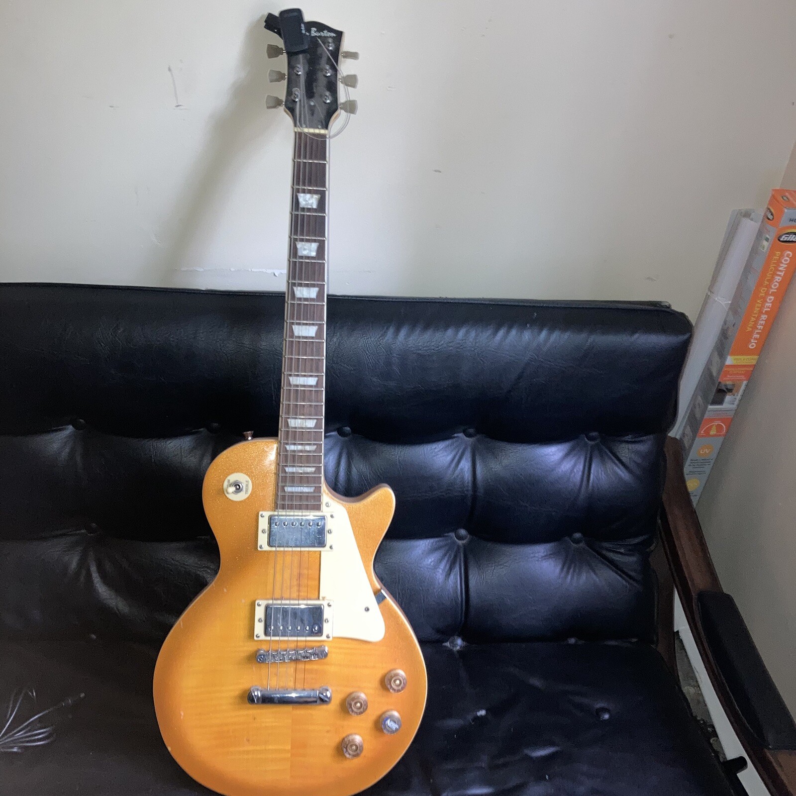 Glen Burton Metallic Gold Flake LP Style 6 String Neck through Guitar +Tuner&Bag