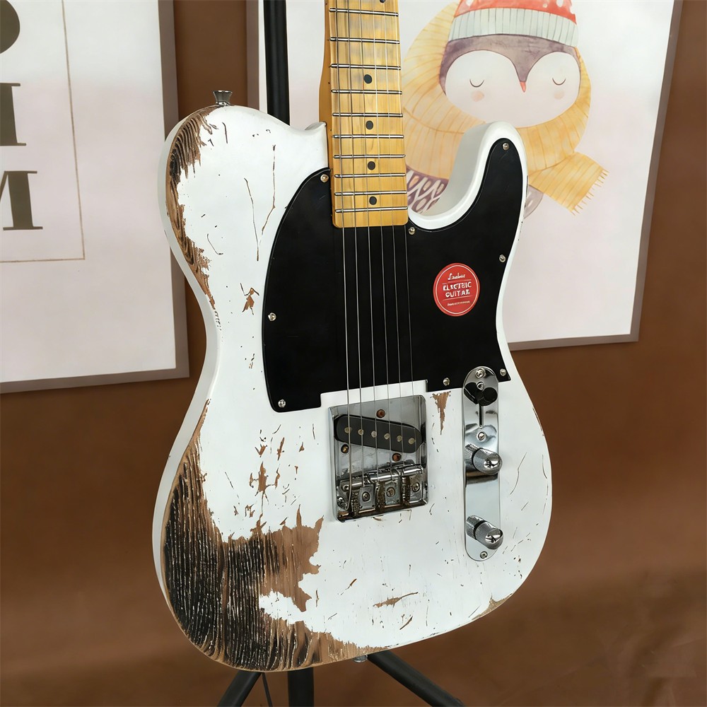 White Vintage Aged Electric Guitar Solid Alder Body Maple Neck Fixed Bridge