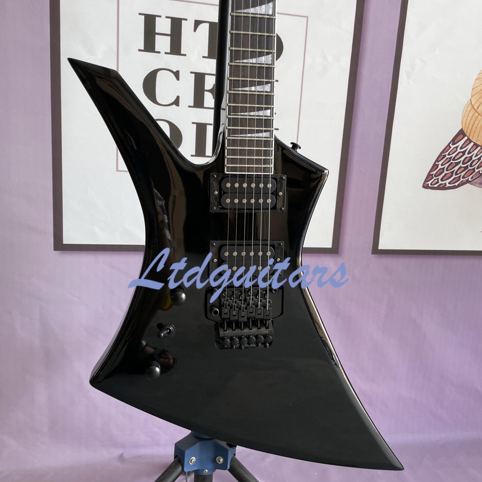 Left-Handed Kelly Electric Guitar Gloss Black Body Black Hardware Fast Ship
