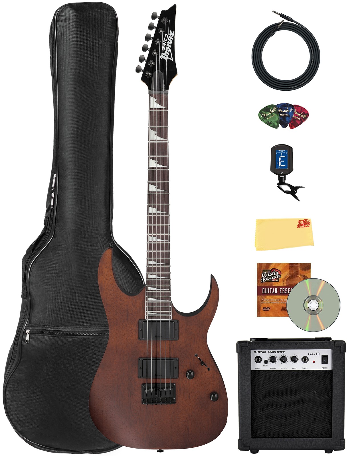 Ibanez GRG121DX RG Gio Electric Guitar – Walnut Flat w/ Amplifier