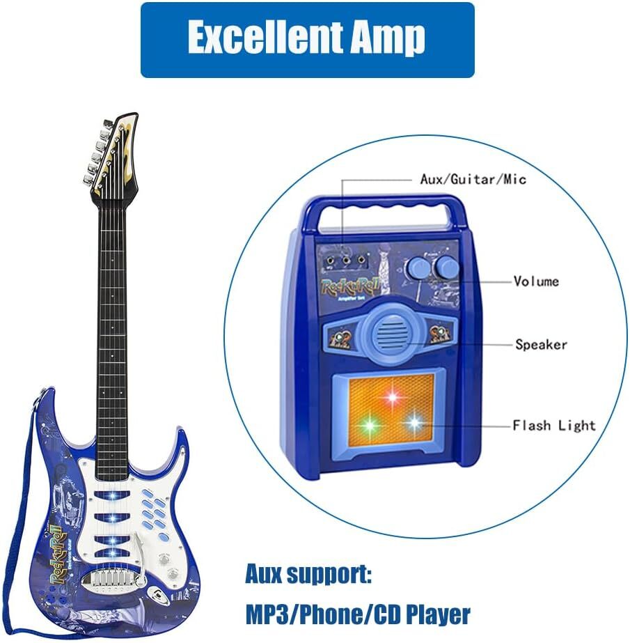 Kids Multi-color Electric Guitar Set MP3 Player Learning Toys Microphone, Amp