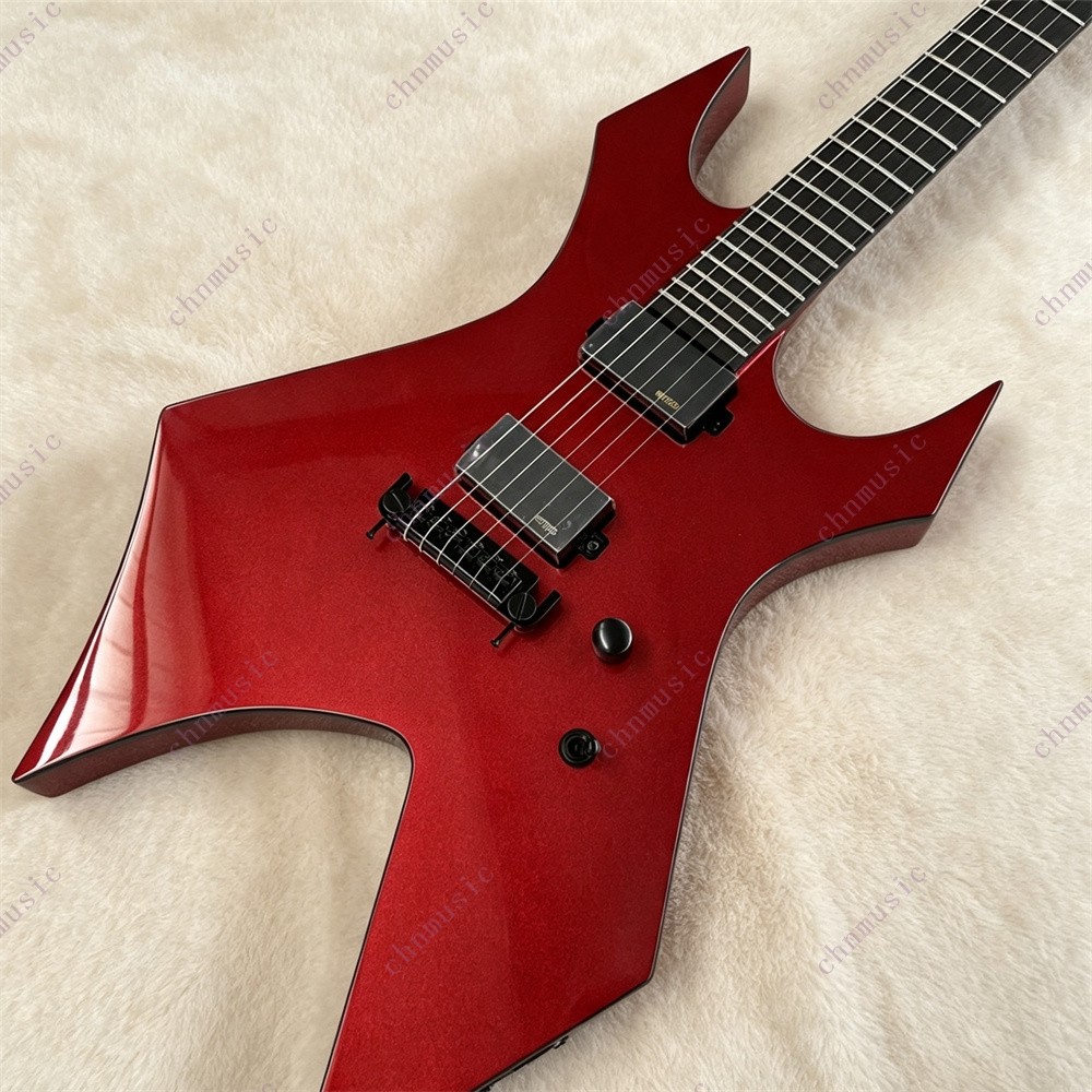 Solid Body Electric Guitar Warlock HH Pickup Fixed Bridge Metallic Red Fast Ship