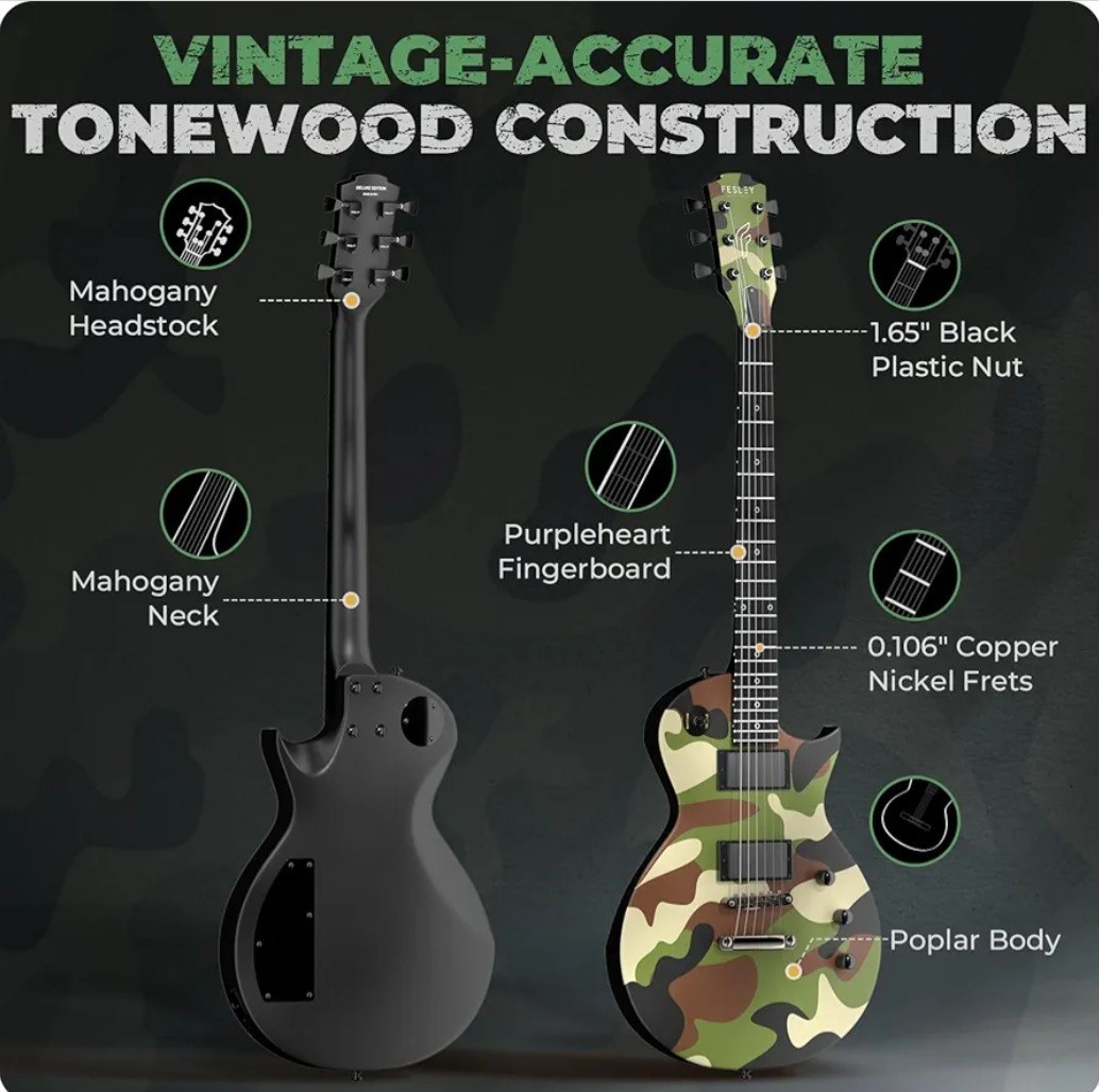 NEW CAMOUFLAGE LP STYLE Felsley FLP400 Electric Guitar. NICE!! FAST SHIPPING!!