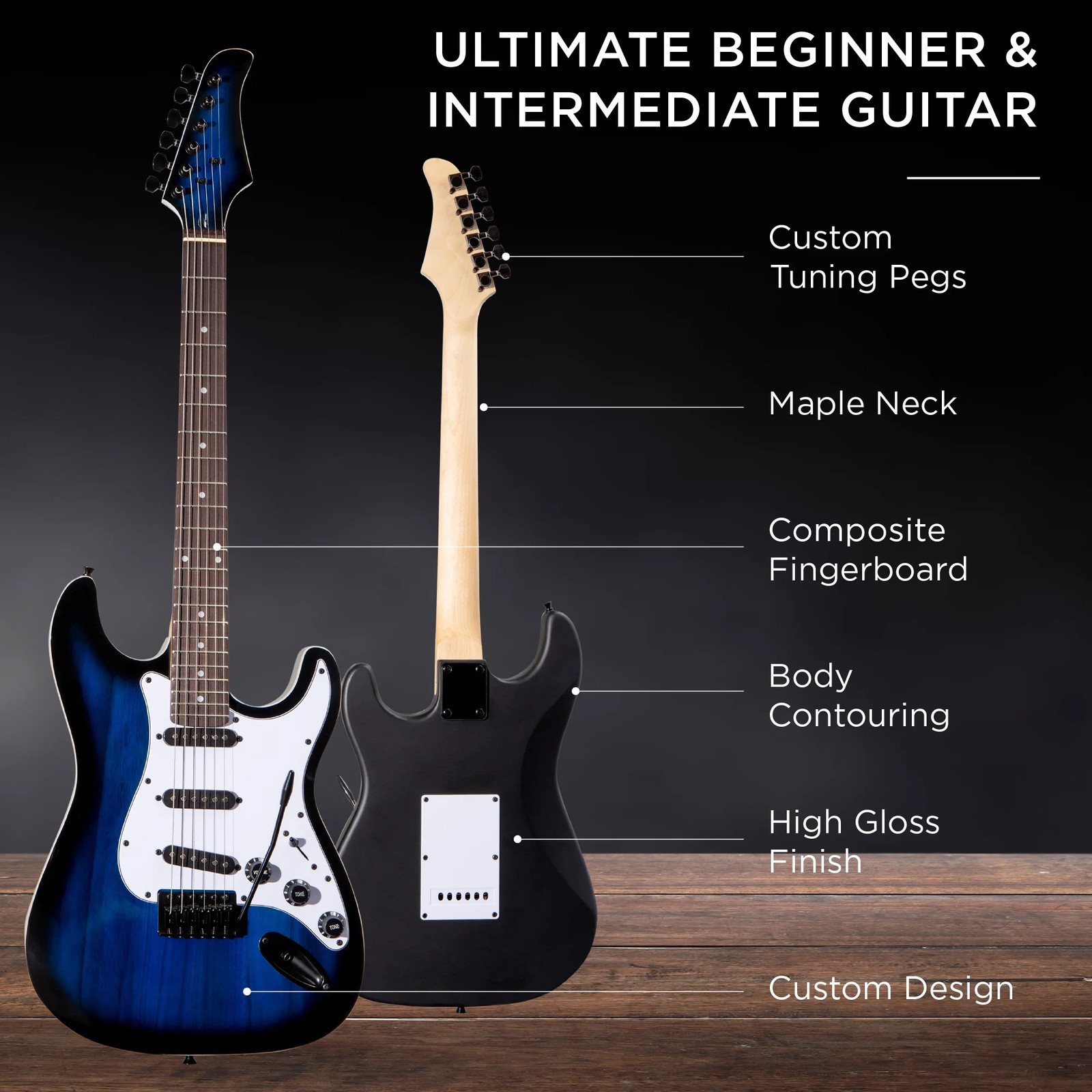 39In Full Size Beginner Electric Guitar Kit with Case, Strap, Amp, Whammy Bar –