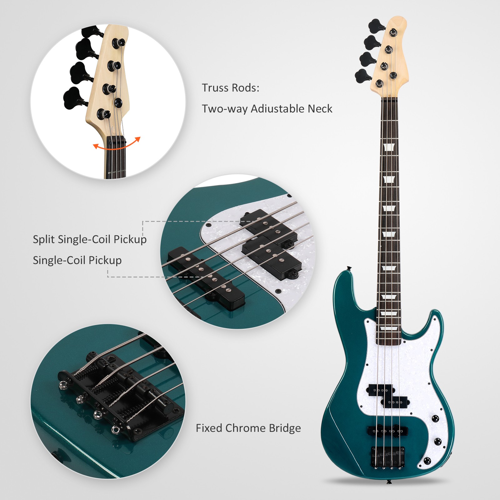 New 46 ” KP Bass Electric Guitar 20 Frets Basswood With Bag & 20W Speaker