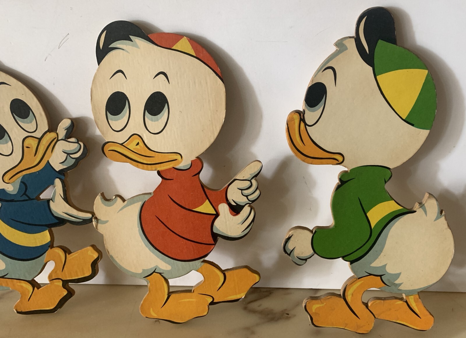 VINTAGE LARGE FIGURE WOOD set WALT DISNEY DONALD DUCK HUEY DEWEY LOUIE 1960s